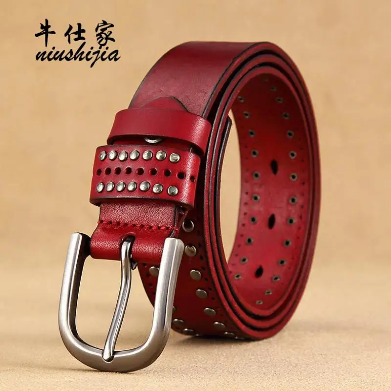High Quality Women Belt Cowhide Simple Rivet Casual Decorative Jeans Wide Retro Classic Boutique Matching First Fashionable 3.3c
