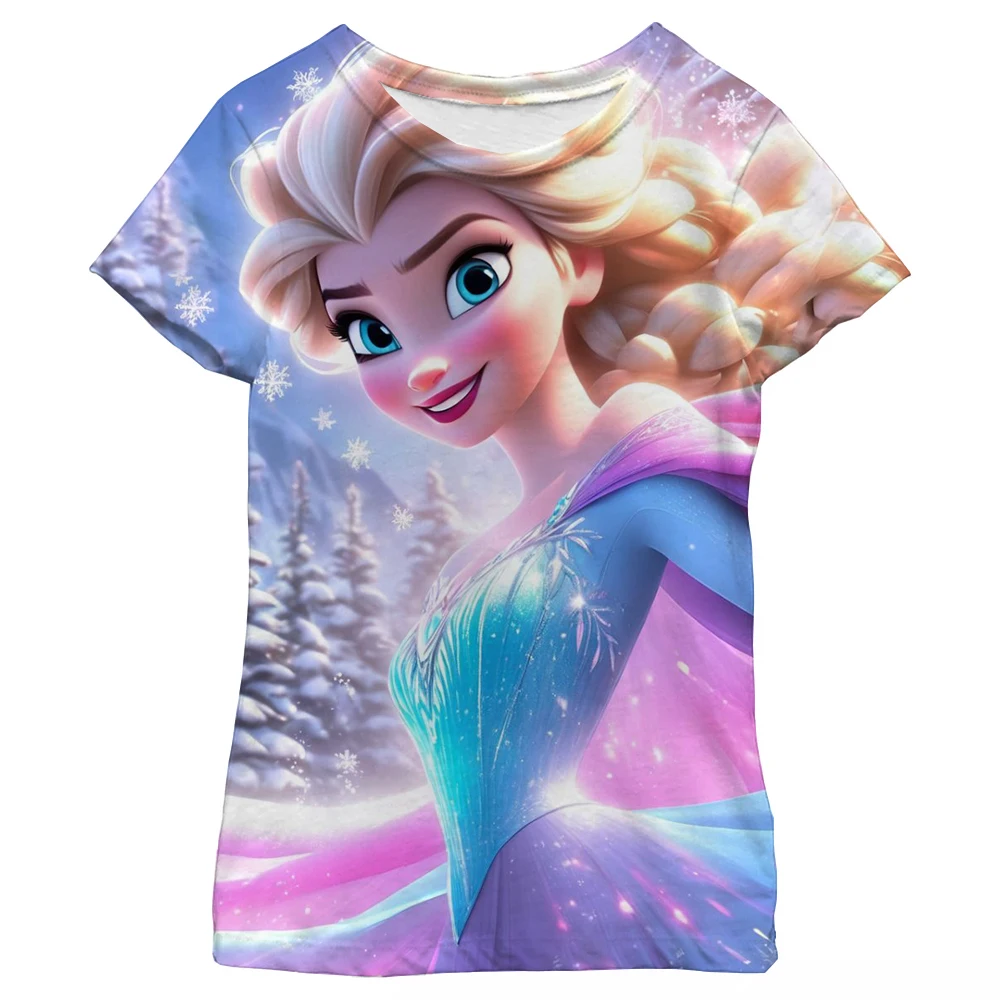 New Ariel Princess Mermaid Printed T-shirt Harajuku Summer Casual Girls T-shirt Disney T-shirt Long Hair Princess Printed Girl's