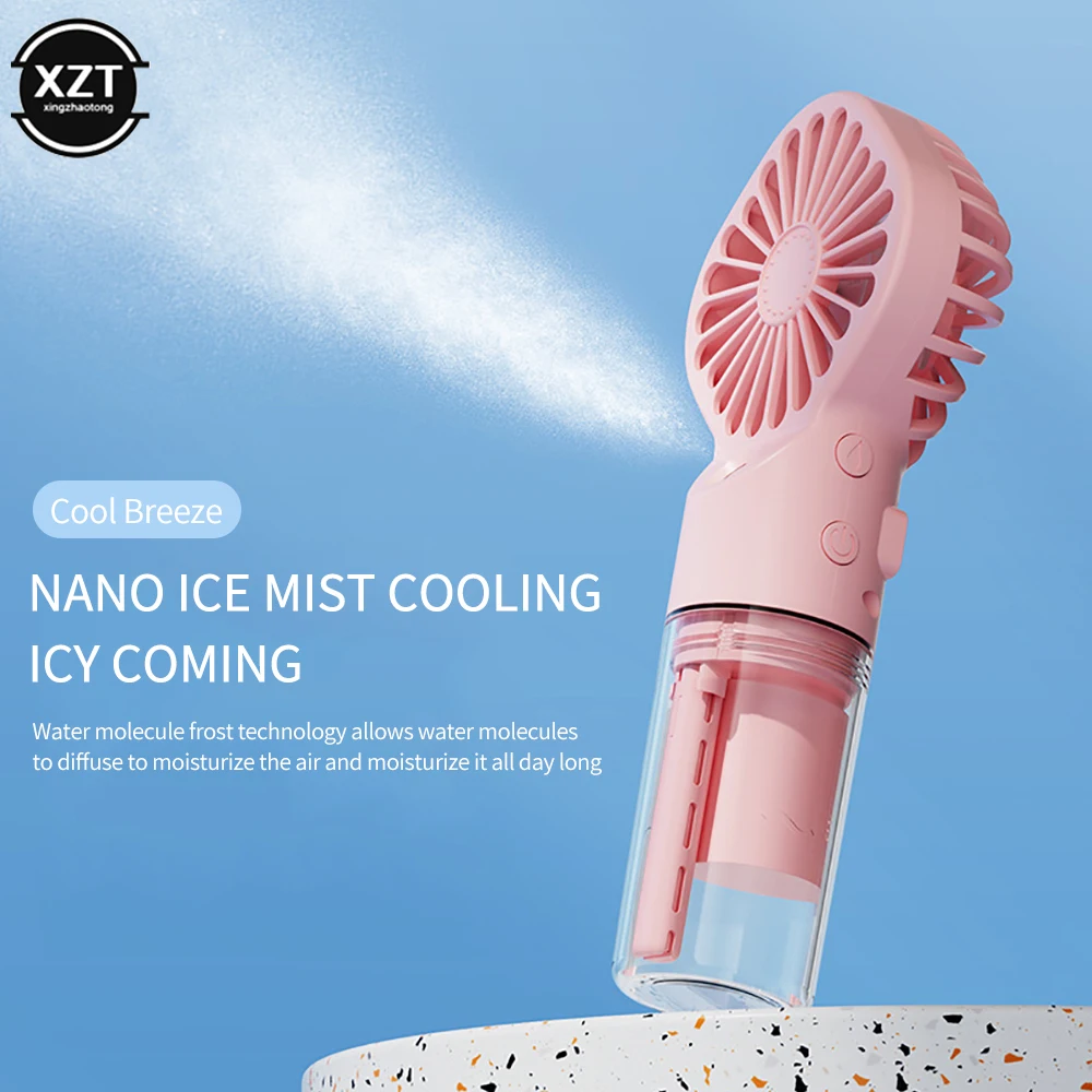 Mini Strong Wind Handheld Fan Portable Spray Humidification USB Charging Quiet Desktop Cooling Fan 4 Speed Outdoor Air Condition