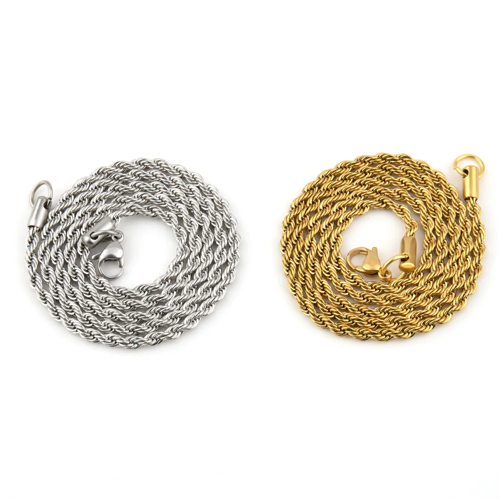 

Men's 3MM Two Tone Rope Chain Hip Hop Stainless Steel Necklace Rapper Jewelry Accessory