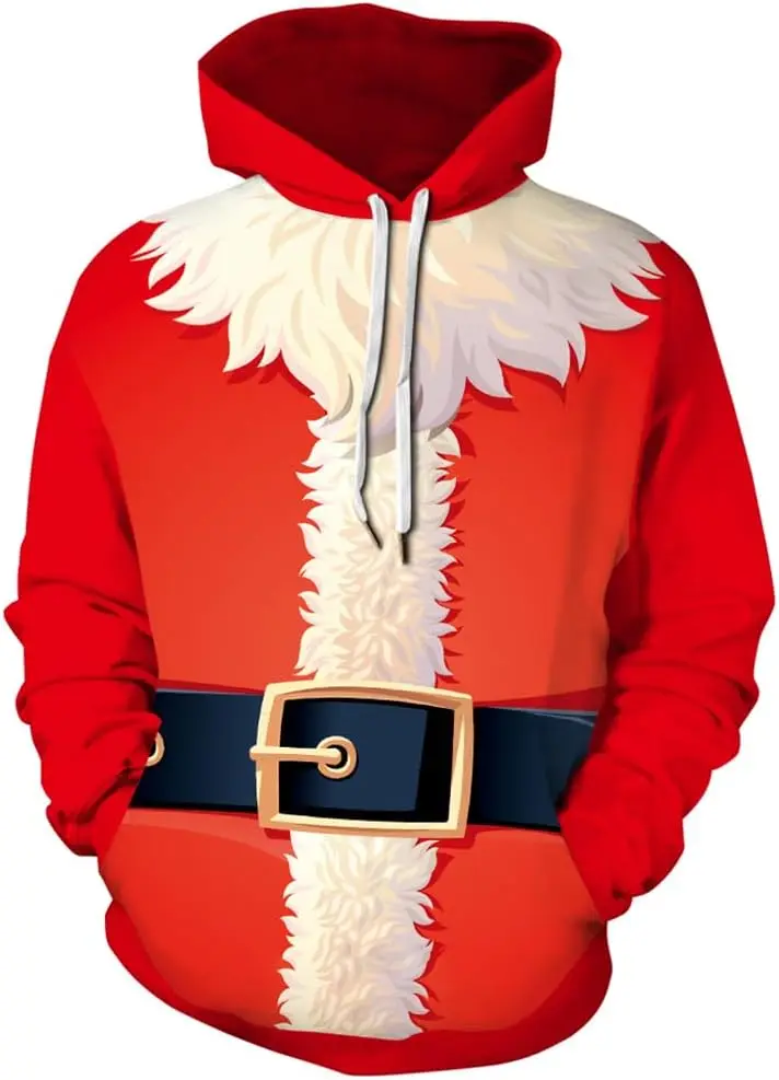 Sweat à capuche de Noël imprimé 3D drôle pour hommes, père Noël, sweats à capuche de couple PVD, survêtement adulte unisexe, cadeau de Noël pour enfant, vêtements