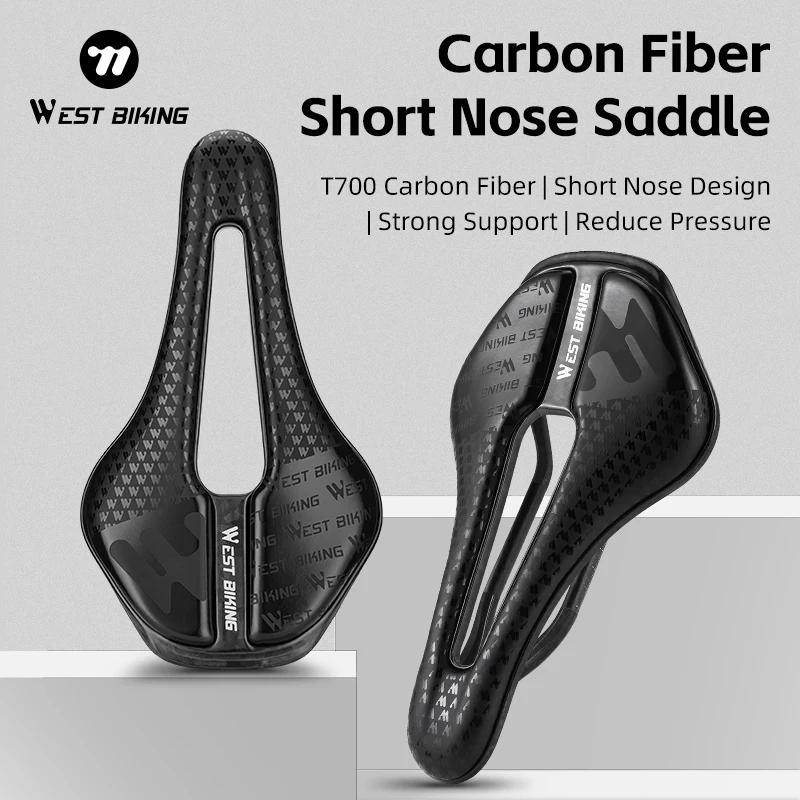 

WEST BIKING Carbon Fiber Short Nose Saddle Slow Rebound Hollow Breathable Bike Saddle Cover Lightweight Strong Support Bike Seat