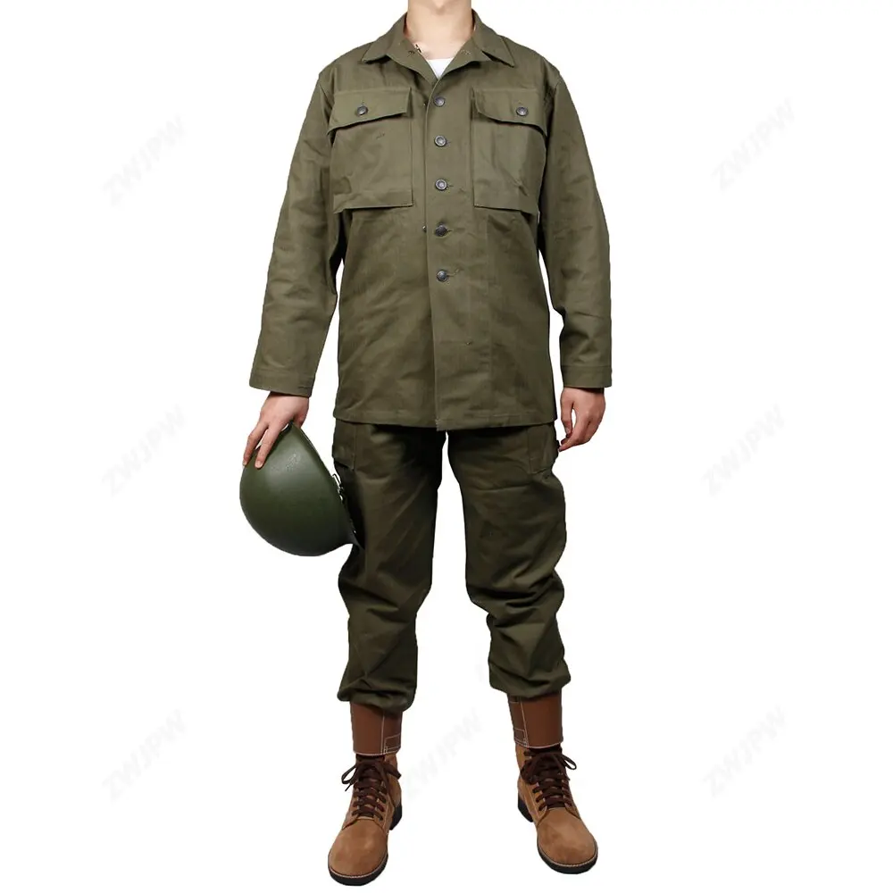 WW2 US Army Green HBT UNIFORM PURE COTTON OUTDOOR UNIFORM（No helmet, no shoes）