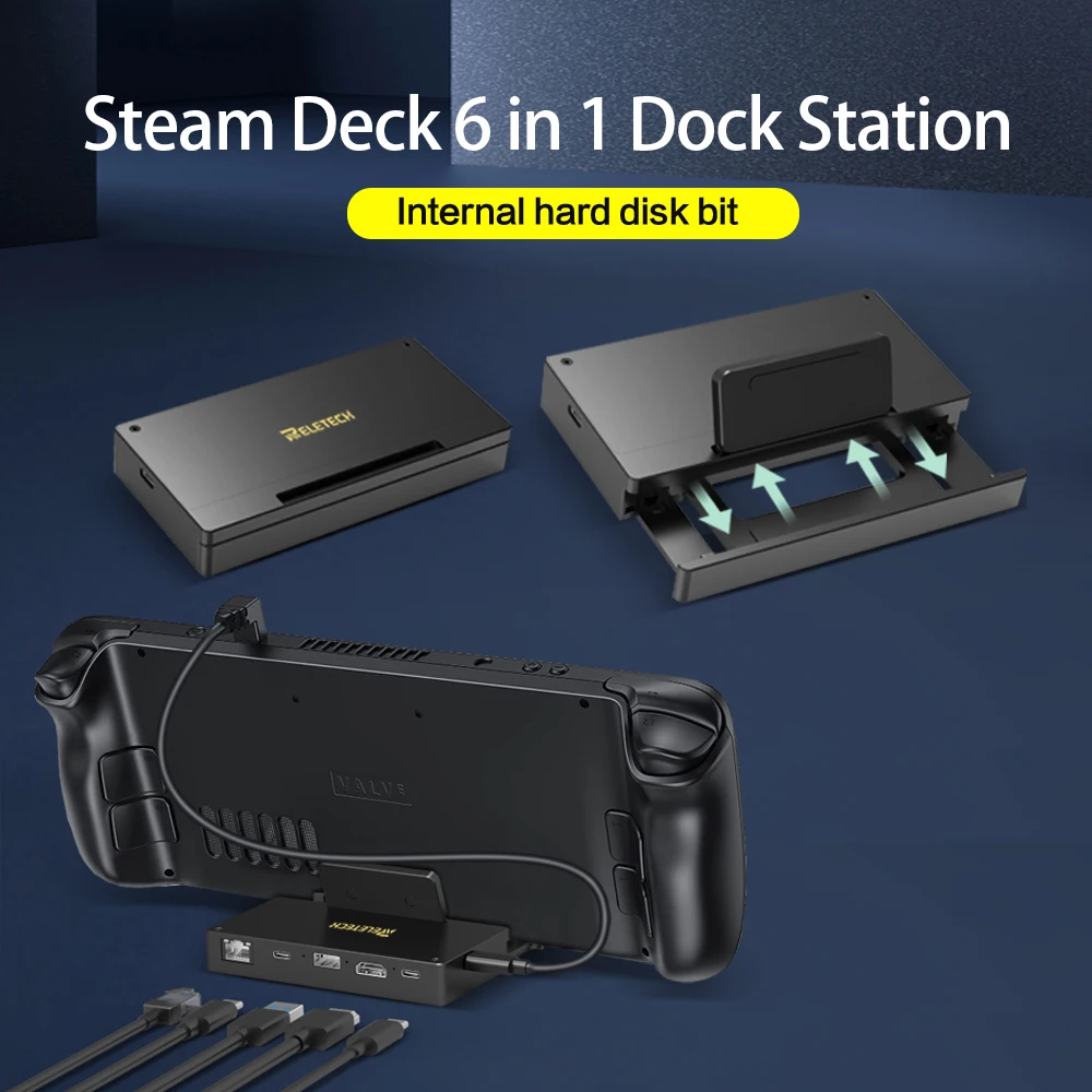 

Док-станция Steam Deck с внутренним NVMe SSD 6 в 1, металлическая подставка, концентратор USB C 4K USB3.2 PD, зарядное устройство для консоли SteamDeck