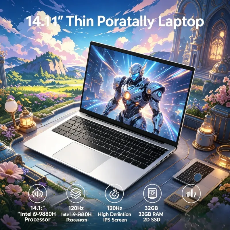 

120Hz FHD IPS Screen 14.1 Inch Portable Laptop Intel Core I9-9880H 32GB Large RAM 2TB Fast SSD Built-in Backlit Keyboard