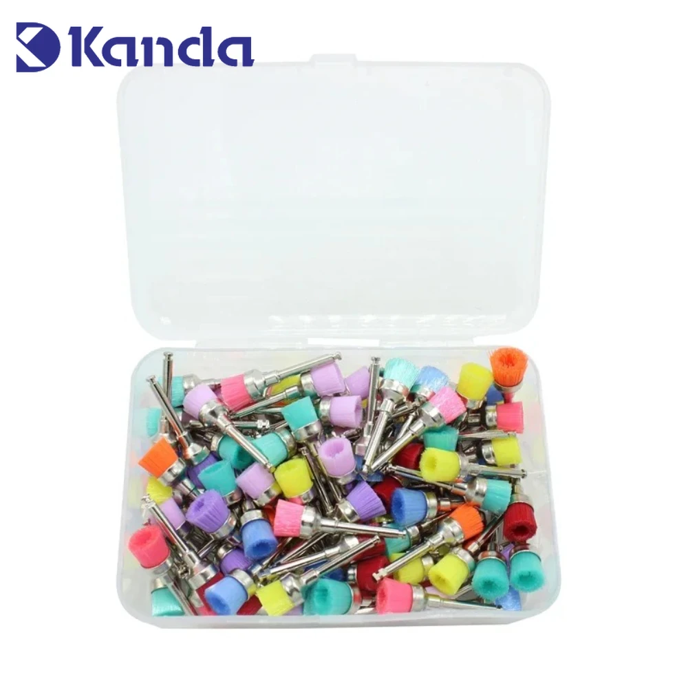 

KANDA Dental RA handle 2.35MM Prophy Brushes 100PCSDisposable Latch Type Polishing Brushes Flat Head Mixed Color for Tooth Stain