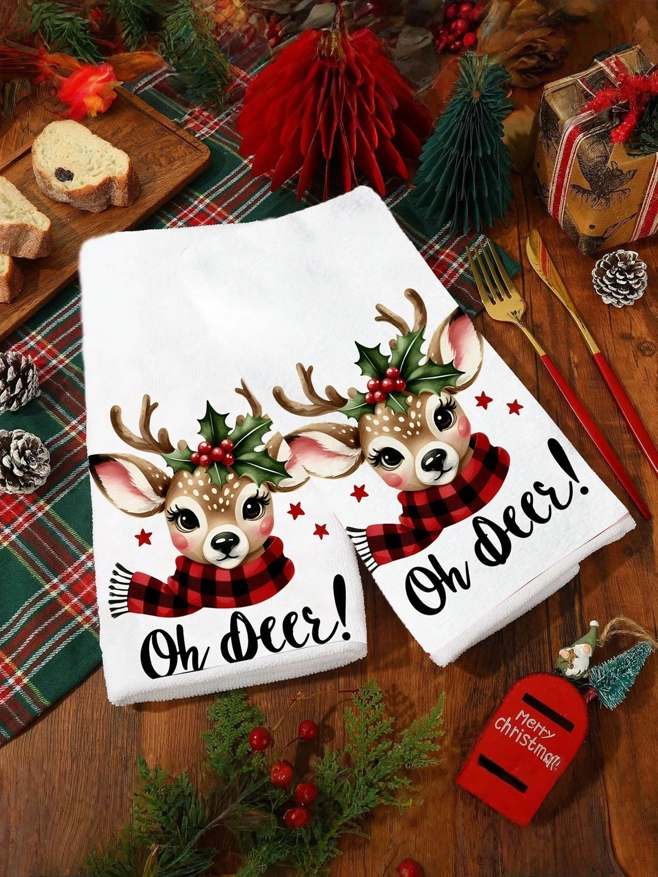 Christmas Towels - Snowman & Reindeer Print, 40X60CM/Kitchen/Bath/Dining Cleaning Cloths, Home/Hotel/Salon Essentials & Holiday