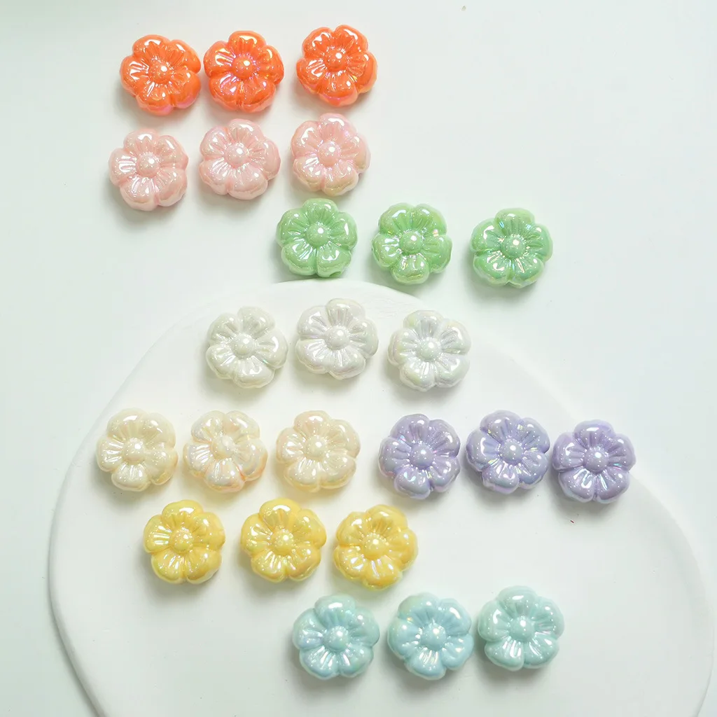 10Pcs 19x19mm AB Color Flower Shaped Smooth Acrylic Spacer Beads For Jewelry Making Diy Handmade Bracelet Necklace Accessories