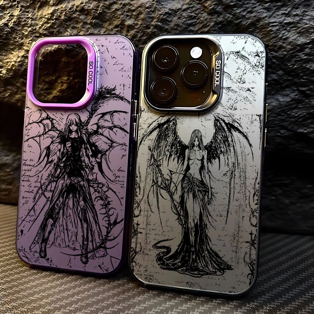 Black Angel Death Demon Case for Xiaomi Redmi A1 13C 9C 9T Note 7 8 9 9S 10 11 12 13 Pro K60 Ultra 4G 5G Matte Shockproof Cover