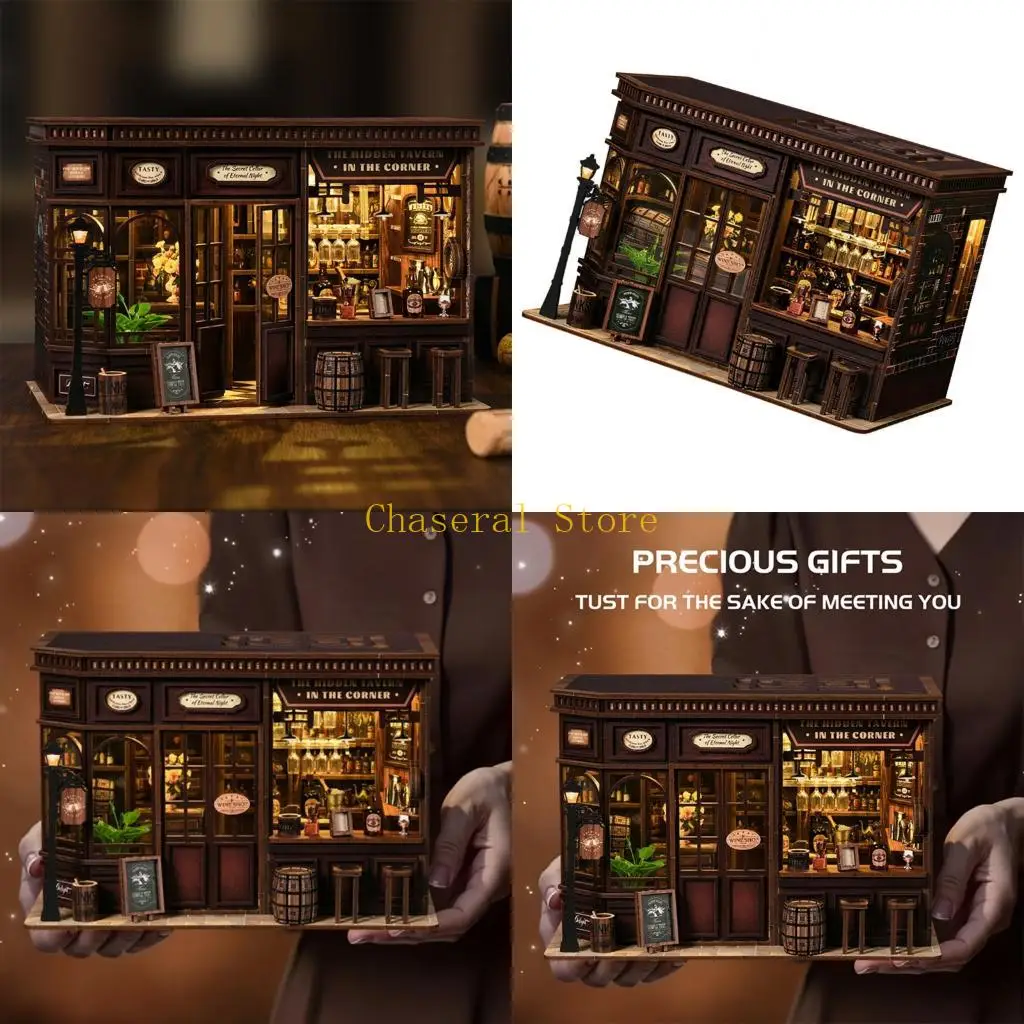 

E7CE Wooden Miniature Building Set Traditional European Styles Pubs House Assembly Toy
