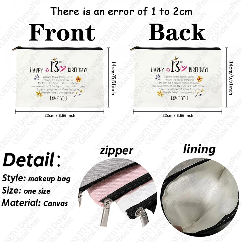 1 pc 13th Birthday Gifts pattern Makeup Bag, Travel Toilet Storage Bag, Party Gift Zipper Organizer, Cosmetic Pouch For Makeup