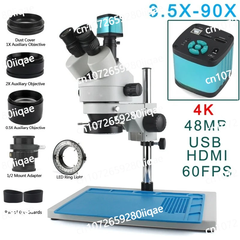 4K 2K 48MP HDMI USB VGA Microscope Camera 7X-45X Simul-Focal Stereo Trinocular Zoom Microscope Set with