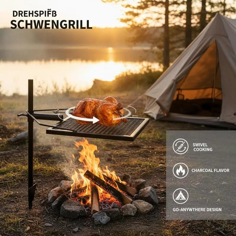 Drehspieß-Grill, Stahl, 405 x 405 mm, Holzkohlegrill, tragbarer Grillrost …