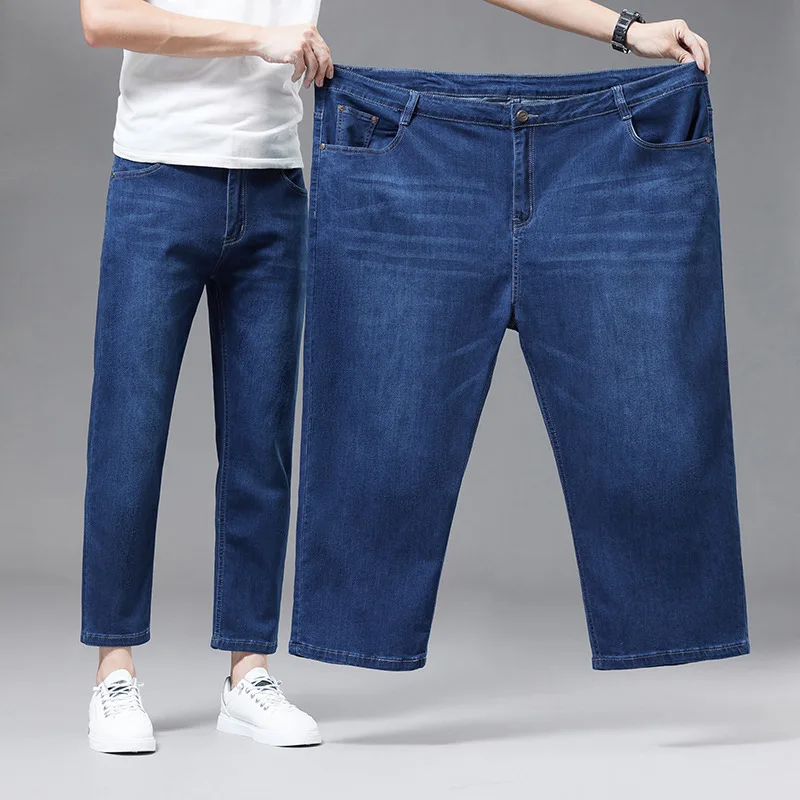 

Summer Men Jeans cropped pants slim fit straight leg casual loose fit plus weight plus size trendy chubby elastic 50 52 54 185kg