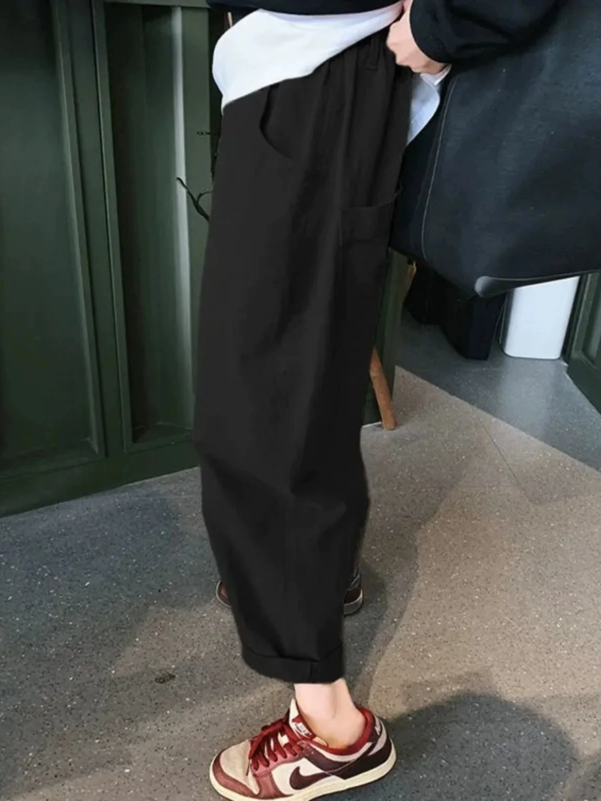 

Прямые повседневные брюки с высокой талией, женские модные универсальные брюки для похудения, рабочая одежда, девять очков, Harajuku Sle, полиэстер...