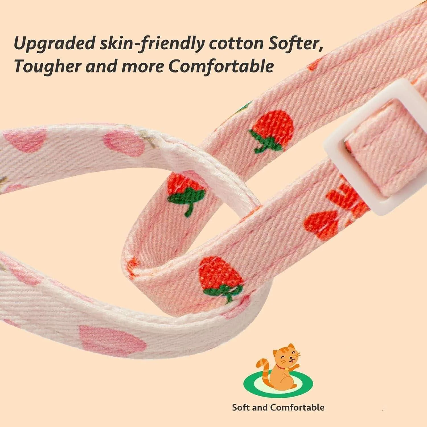 2er-Pack Baumwoll-Katzenhalsbänder Rosa Erdbeere Weißes Herz Niedliches Kätzchenhalsband – Detail 7