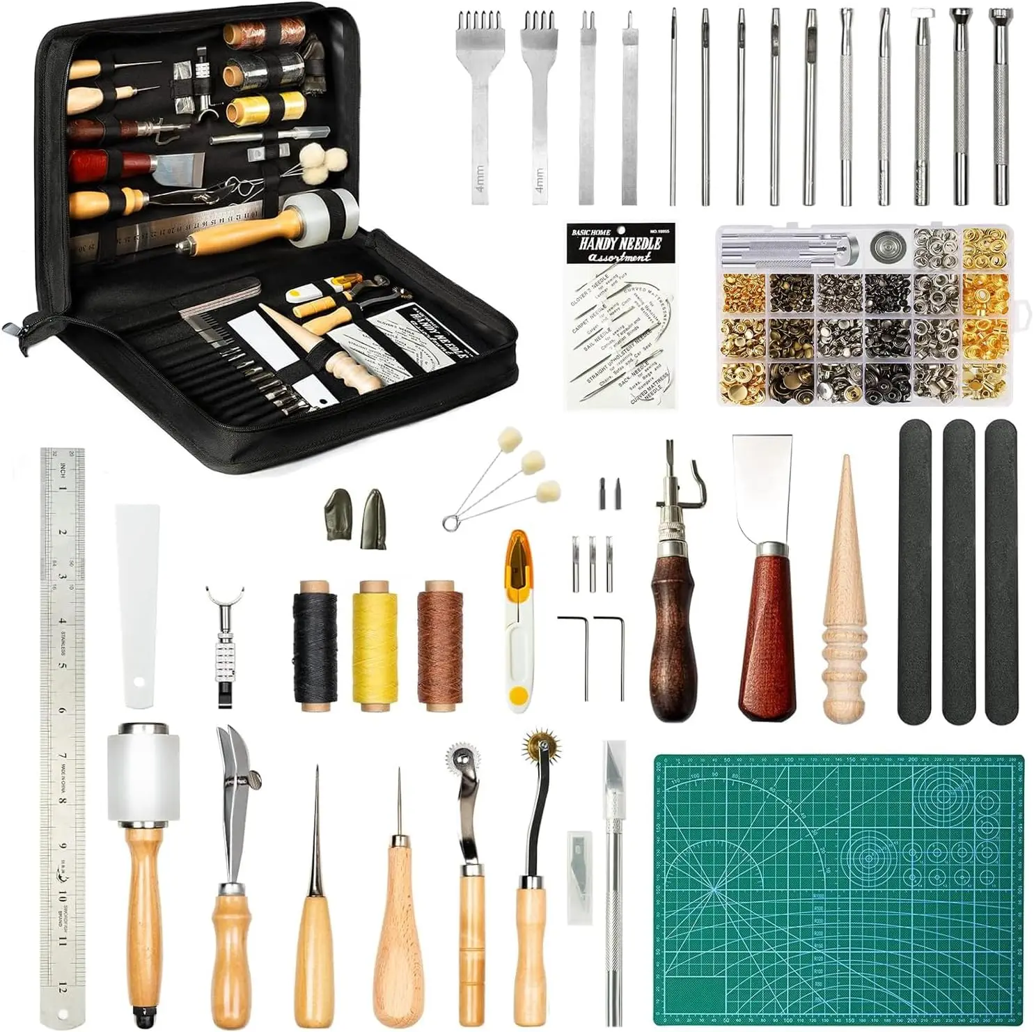 

458-Piece Leather Crafting Kit: Essential Tools for Stamping, Cutting, Stitching & Carving with Organizer and Guide