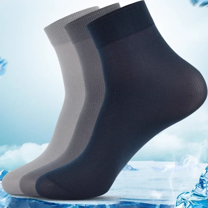 10/20pair Summer Men Socks Silk Ultrathin Bamboo Fiber Stripe Long Sock Sports Stockings Antibacterial Business Sox Wholesale