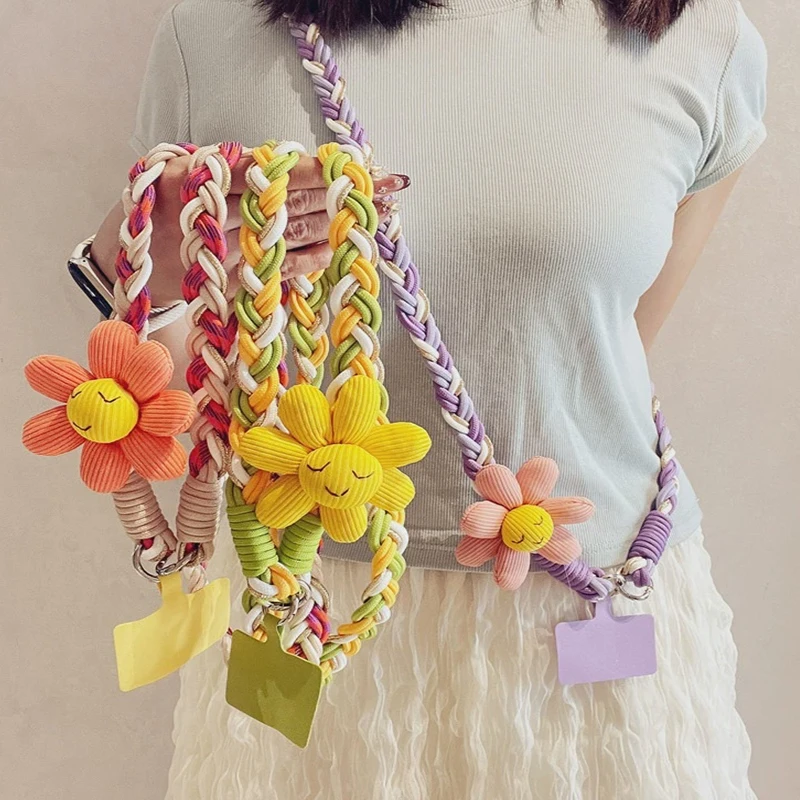 لطيف مبتسم الهاتف المحمول شنقا حبل المتقدمة Crossbody الهاتف المحمول الحبل في الهواء الطلق النسيج الأساسي المنسوجة حزام سلسلة الهاتف #5
