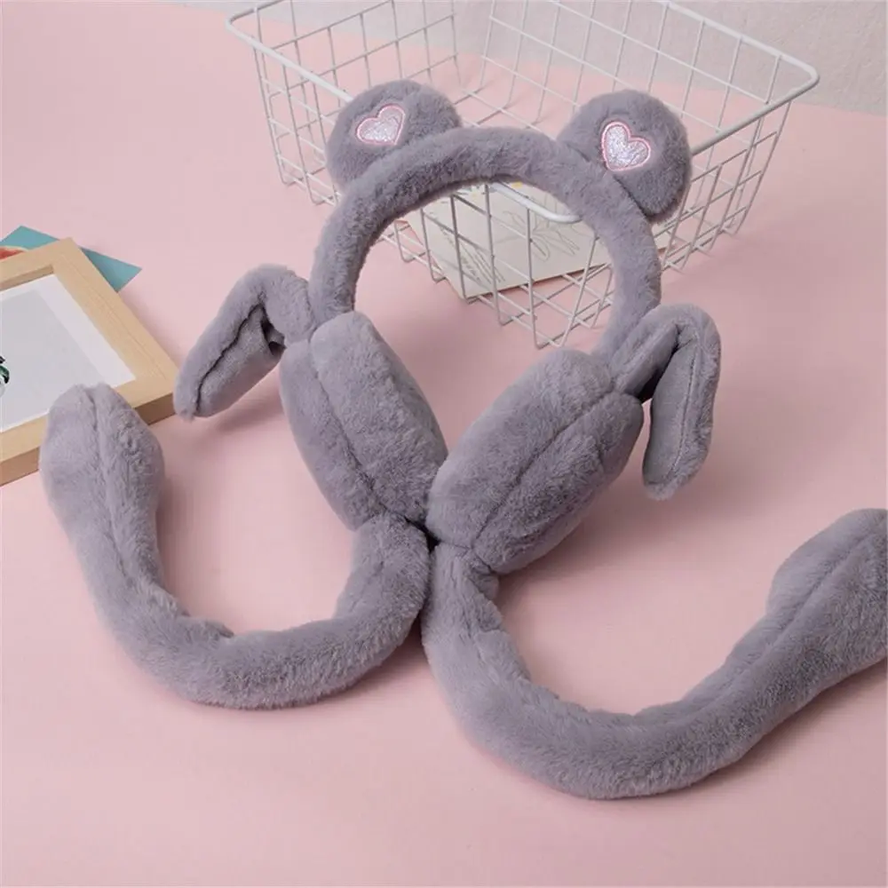 Cute Moving Jumping Ears Winter Warm Earmuffs Heart Bear Airbag Plush Ear Muffs Outdoor Ear Covers for Ladies Girls