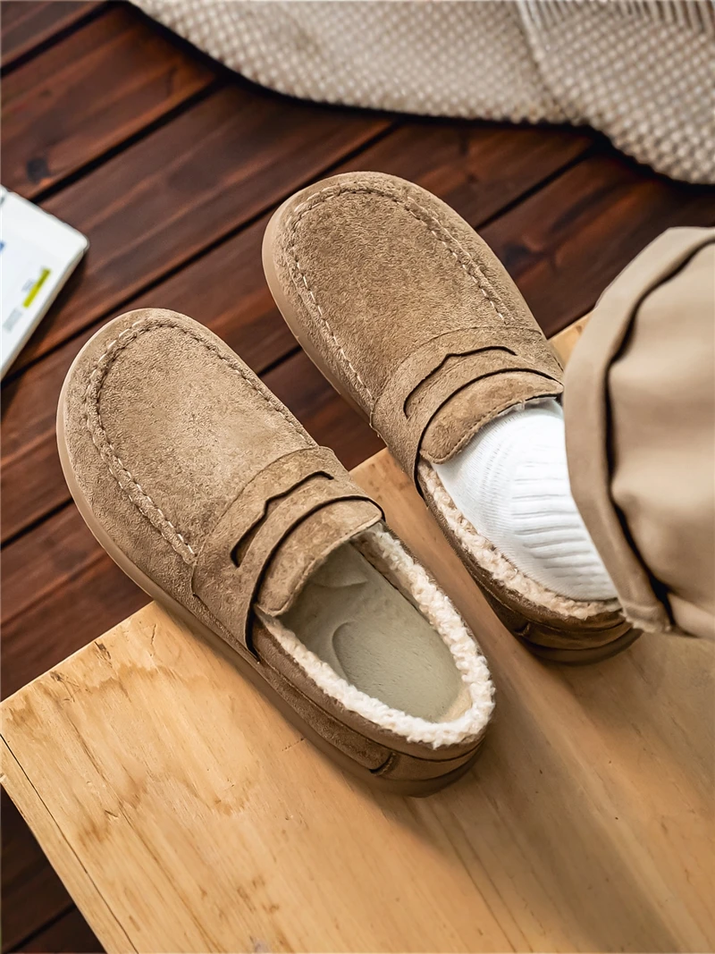 

Men's Winter Warmth Casual Thick Bottomed Slip-On Fleece Lined Birk-style Shoes Outdoor Leisure Rubber Outsole round Toe