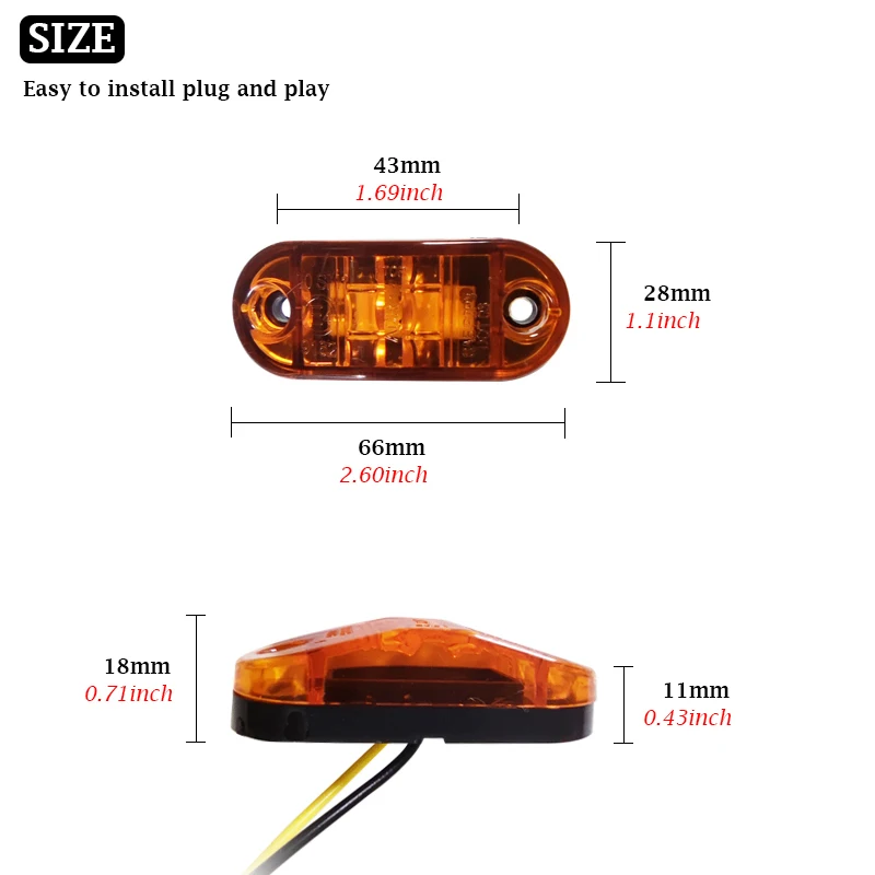 Luz LED Diodo para Trailer e Camion, Lâmpada Marcadora Lateral, Luzes de Advertência, Acessórios para Caminhão, 24V, 12V, 24V