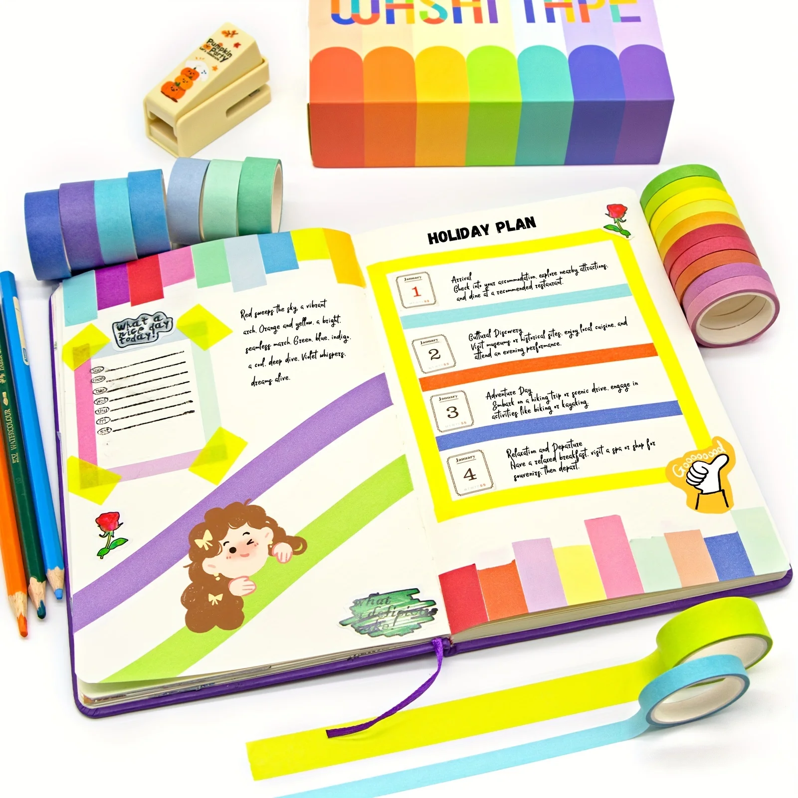 レインボー装飾テープ、色付き和紙テープ、ジャーナリング用アートクラフト和紙テープ、スクラップブッキング用品、幅15mmのウォッシーテープ