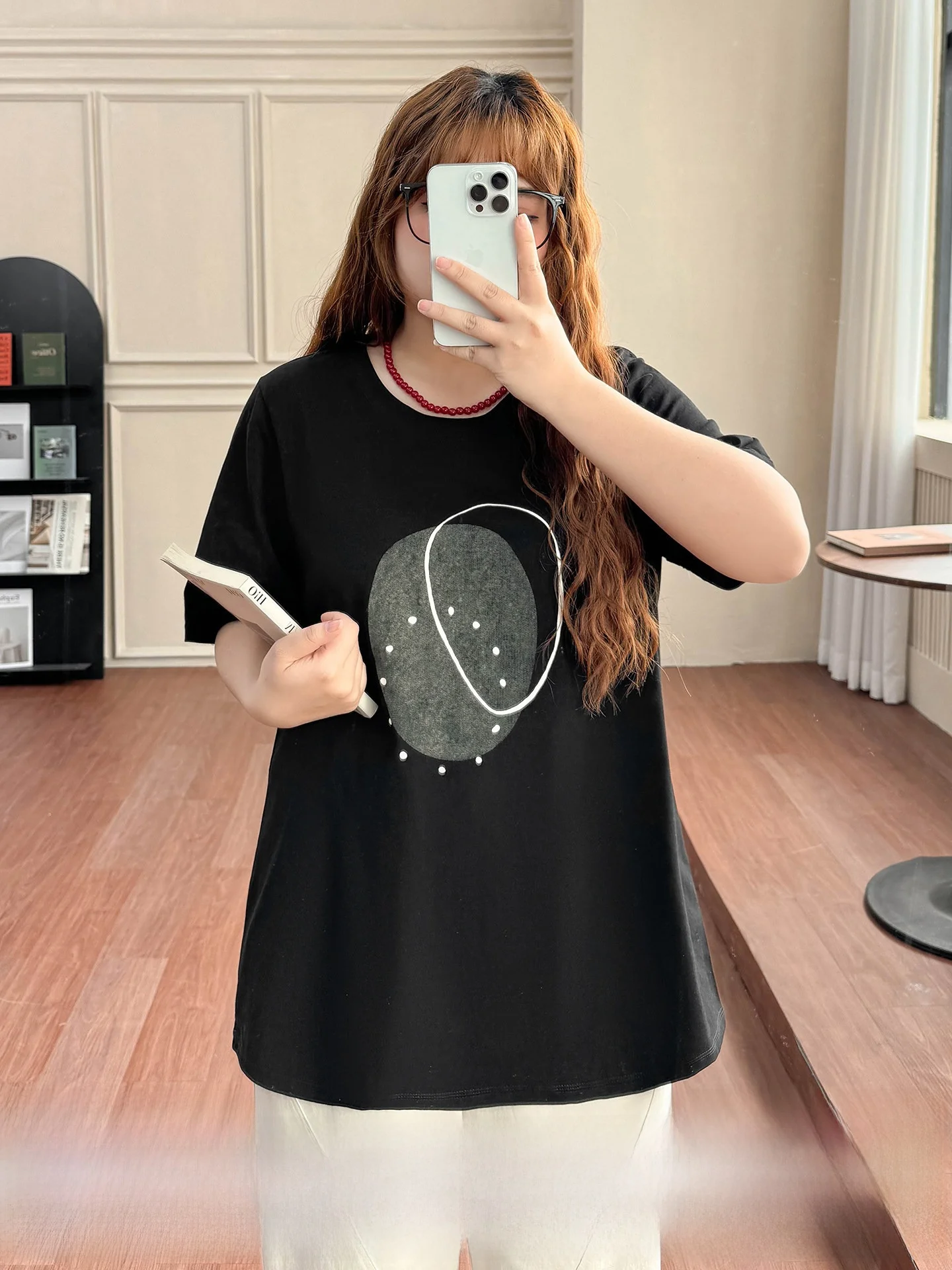 

Женская футболка больших размеров, летняя, повседневная, свободного кроя, с принтом, с коротким рукавом, прикрывающая живот, средней длины, приятная для кожи, дышащая.