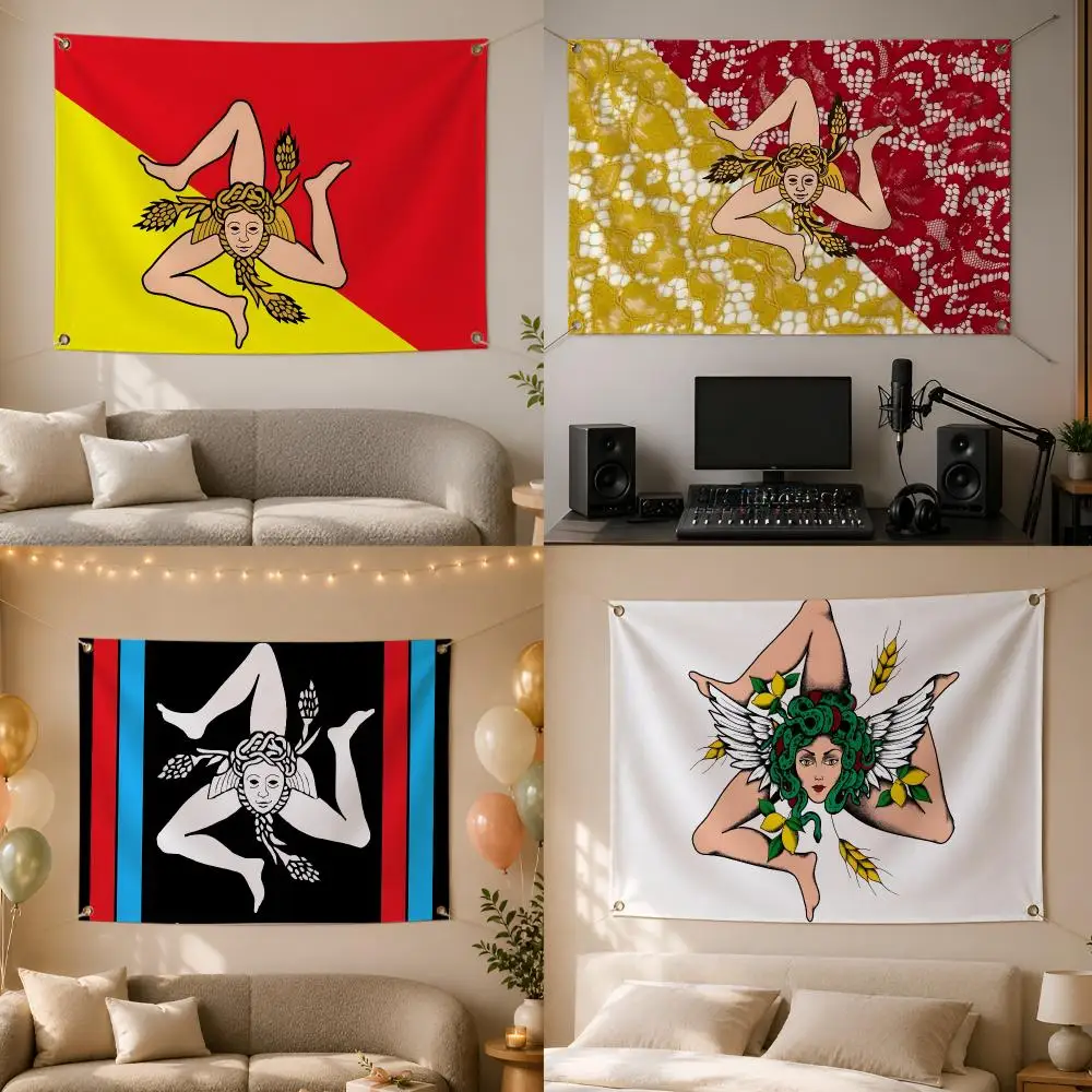 Sicily Design Flags Wall Hanging Flag Banner for Bedroom Dorm Party Festival Camping Indoor Outdoor Decor