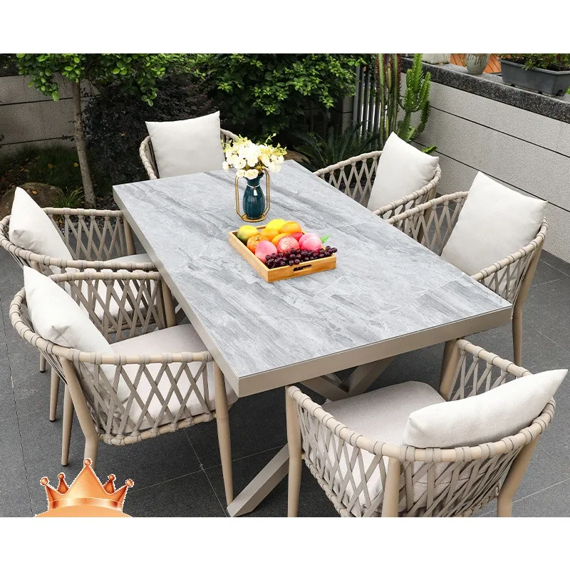 Nordic outdoor table and chair drawstring chair courtyard outdoor rock slab dining table villa garden outdoor leisure table and