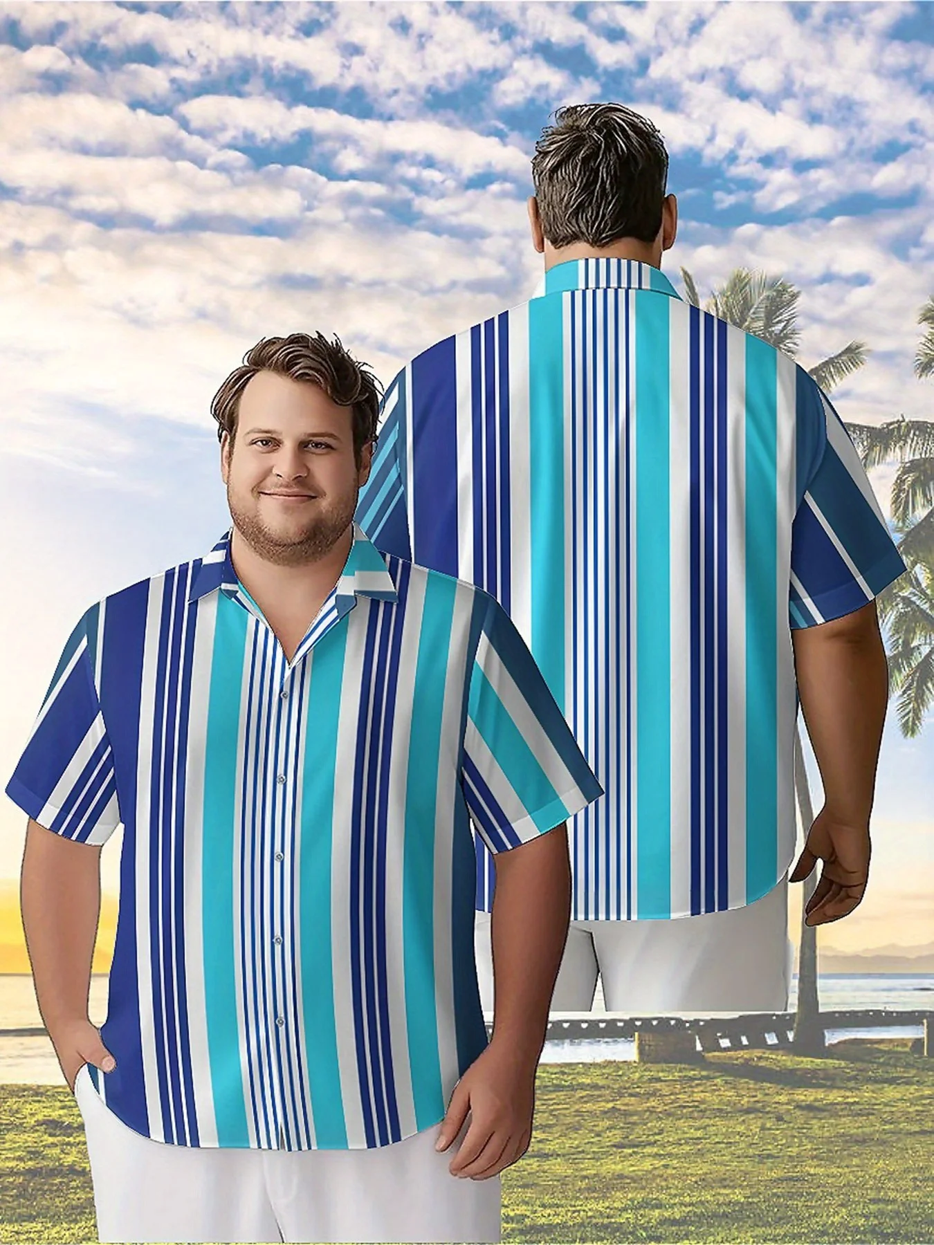 

Men's Plus Size Hawaiian Shirts Fashionable and Simple Stripes Pattern,New in Summer Fashion Tops,Hip Hop Rock Streetwear
