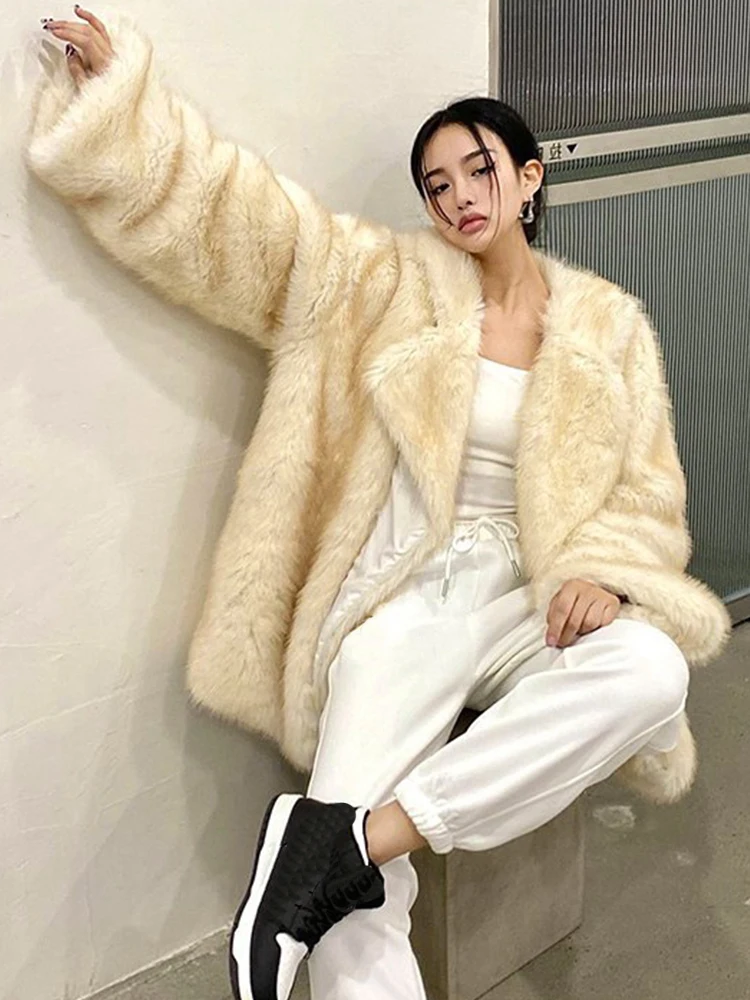 Winter Loose Casual Thick Warm Soft Hairy Faux Fur Coat Women Luxury High Quality Furry Fluffy Jacket Korean Fashion