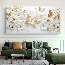 White Magnolia Flower Gold Butterfly 5D Diamond Painting Large Diy Mosaic Cross Stitch Embroidery Full Square Round Rhinestone