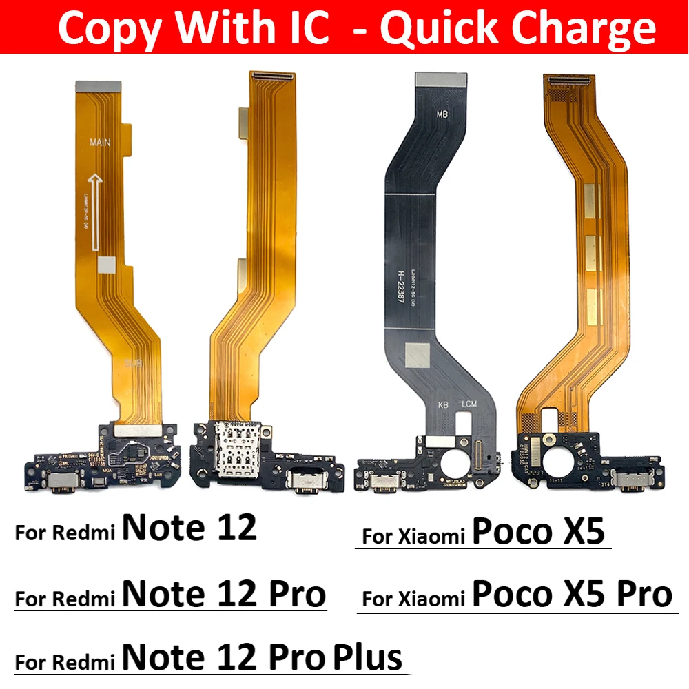 For Xiaomi Poco X5 Pro Redmi Note 12 Pro Plus 4G 5G USB Charger Charging Port Dock Connector Microphone Main Board Flex Cable