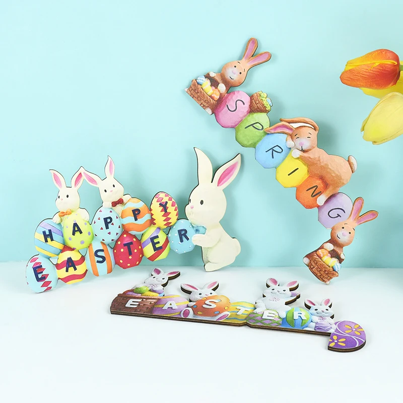Easter Door Frame Decoration Cartoon Cute Little Rabbit Happy Easter Hello Spring Striped Egg Carrot Decor Easter Party supplies