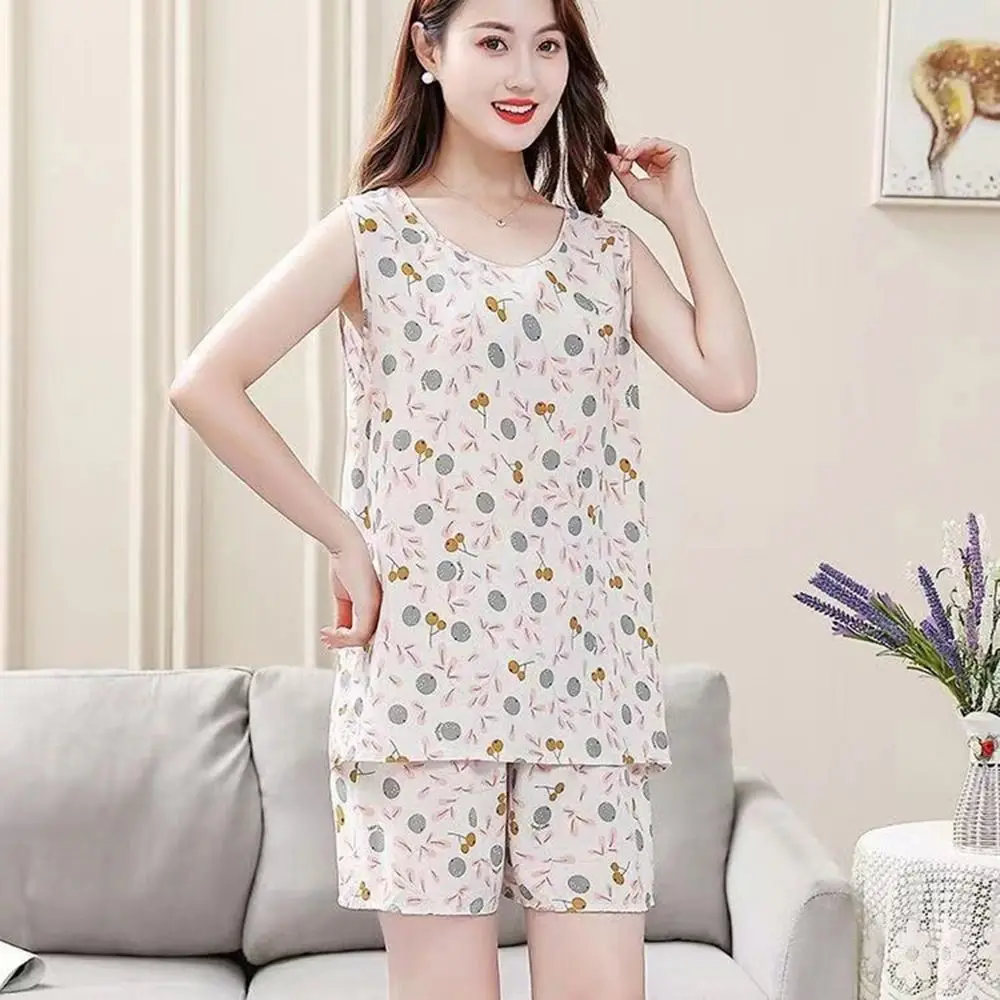 

Милый женский пижамный комплект с цветочным принтом из хлопка и шелка, удобная ночная одежда с круглым вырезом, состоящая из двух предметов, женская одежда.