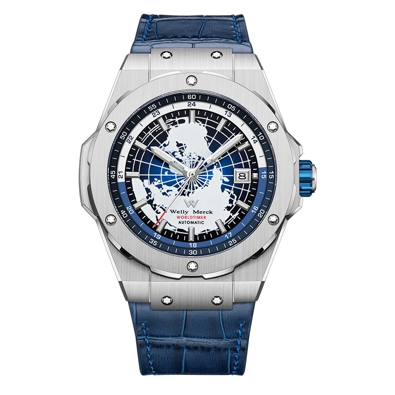 ساعة WM ساعة ميكانيكية أوتوماتيكية بالكامل مقاومة للماء متعددة الوظائف ساعة رجال الأعمال حزام من الجلد ساعة ويلي ميرك WM124M