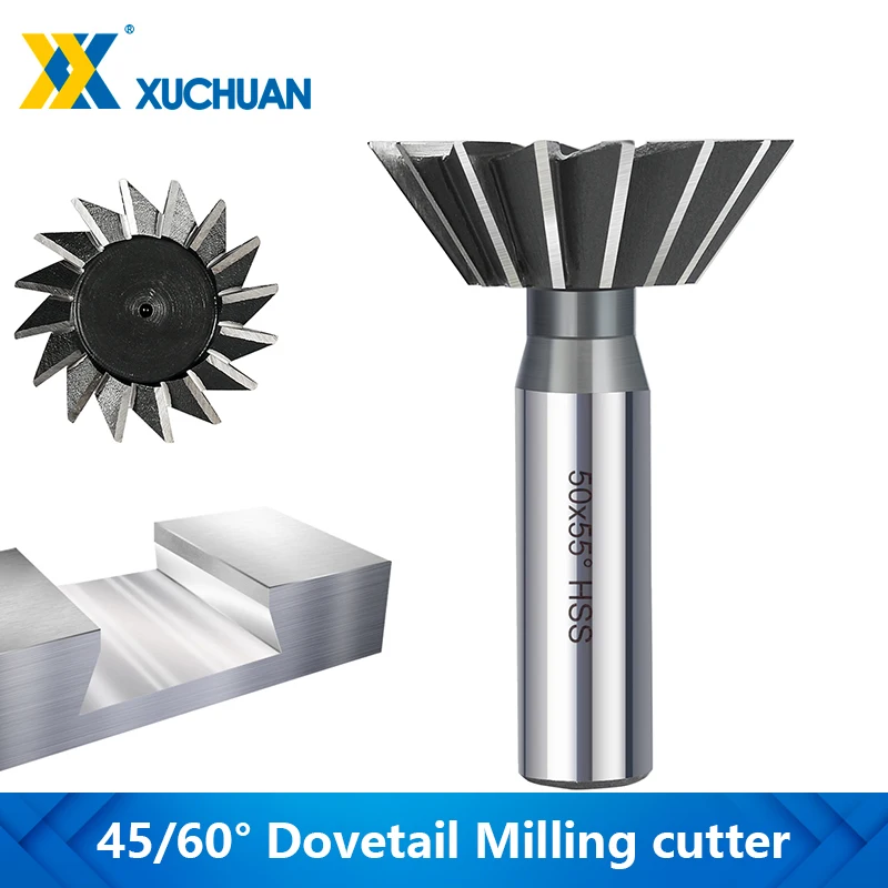 1pc HSS Dovetail Cutter 45/60 Degrees CNC Router Bit HSS Dovetail Milling Cutter End Mill 12mm Straight Shank HSS End Mill