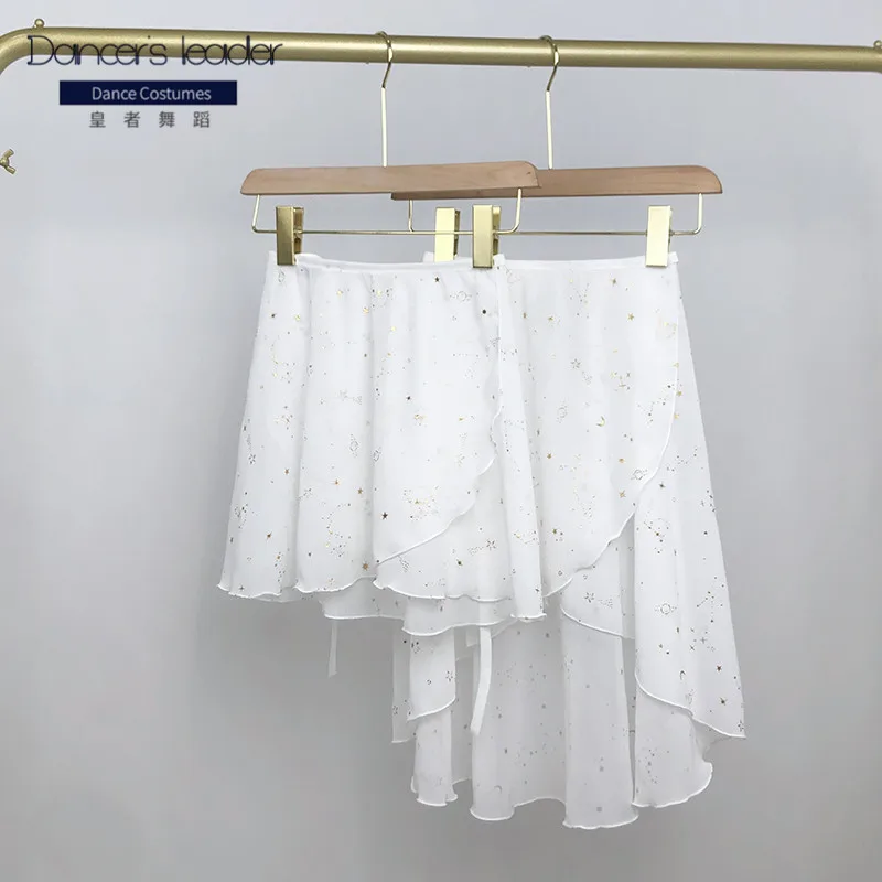

Ballet Skirt White Gilding Stars Dot Adult Mesh Women's Dance Skirt Gymnastics Practice Skirt Adult Ballet Lyric Skirt