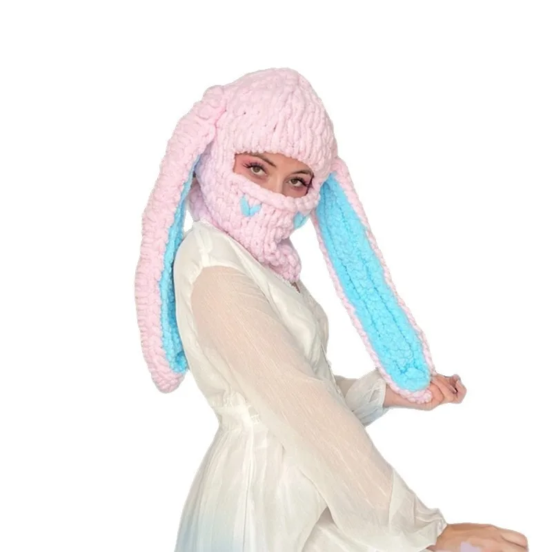 

Вязаная шапка с большими ушками для рождественской вечеринки, новинка, шапочка с ушками животных, шапка с черепом из толстой пряжи для мужчин и женщин, зимний костюм