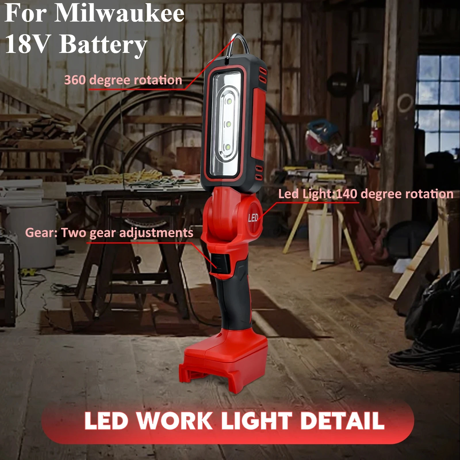 

Cordless LED Flashlight Rechargeable Work Light Handheld Spotlight fit Milwaukee 18v Battery