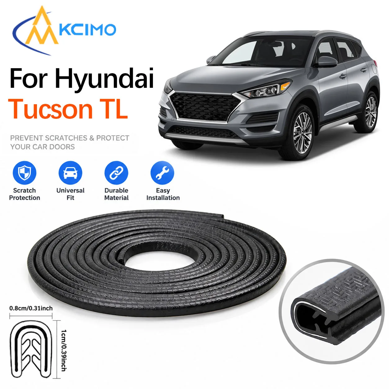 Car Door Edge Anti Scratch Guard For Hyundai Tucson TL 2016-2021 PVC Seal Strip With Built‑in Steel Sheet