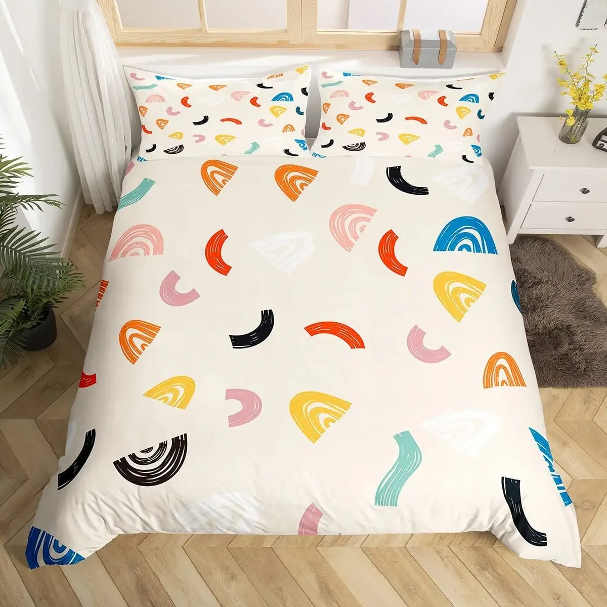 

Cartoon Rainbow Bedding Set 3D Printed Simple Duvet Cover Set for Bedroom Decor Twin Double Size Birthday Gifts For Women Girls