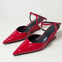 Pumps Designer Shallow Women Wedges Shoes Fashion Ankle Buckle Female Pointed Toe Footwear Ladies Wedges Shoes Heeled Sandals