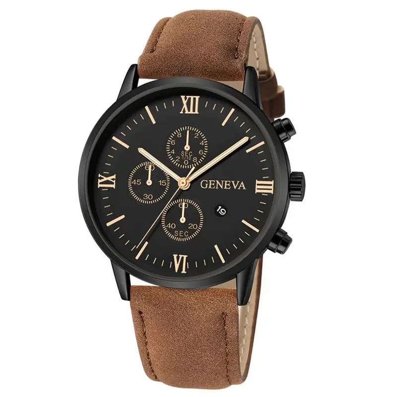 

1Pc Black Quartz Watch Men Roman Dial Watch Fashion Round Date Quartz Watch for Sports 2024 Brand Luxury Relojes Para Hombres