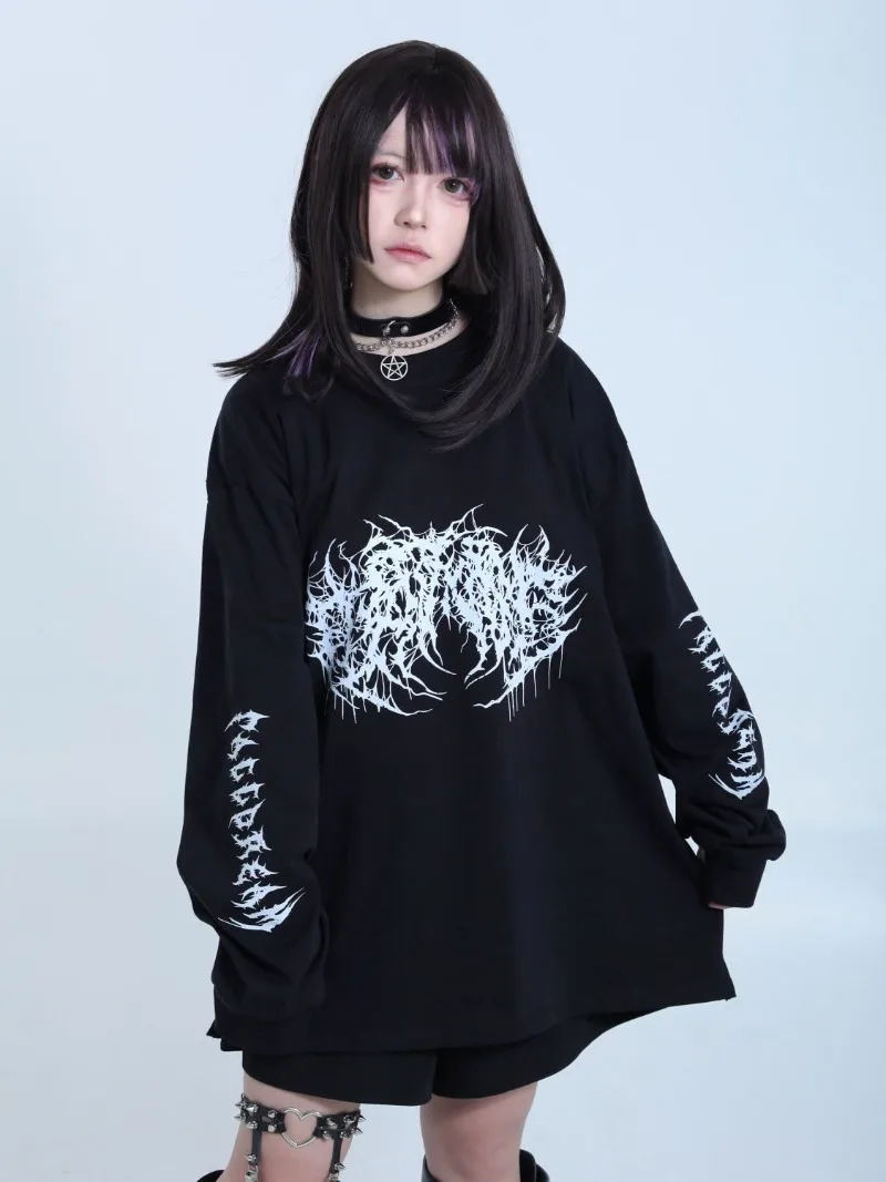 American Streetwear Punk O Neck Pullovers Y2k Aesthetic Harajuku Personality Print Vintage Loose Sweatshirts Y2k Lazy Clothes