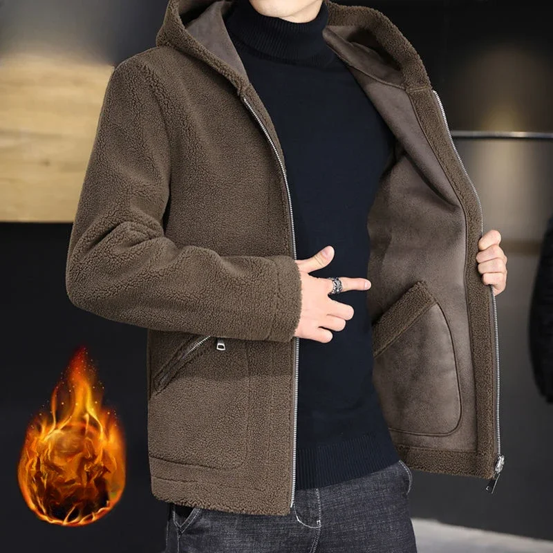 Winter Two Sided Coat For Men 2023 New Hooded Trend Casual Plush Thick Korean Sim Fit Jacket Cotton Jacket Men's Clothing C27