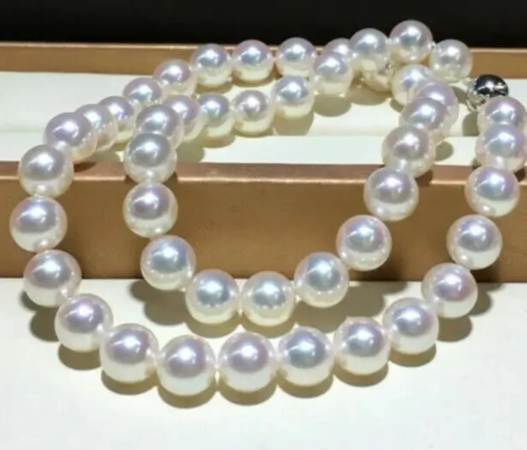 Gorgeous Pearl Necklace 18inch AAA+10-11 mm Natural Akoya White Round Pearl Necklace 925s