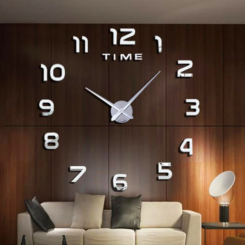 Reloj de pared grande 3D de diseño moderno, relojes de cuarzo DIY, pegatinas de espejo acrílico, sala de estar, decoración del hogar, Horloge