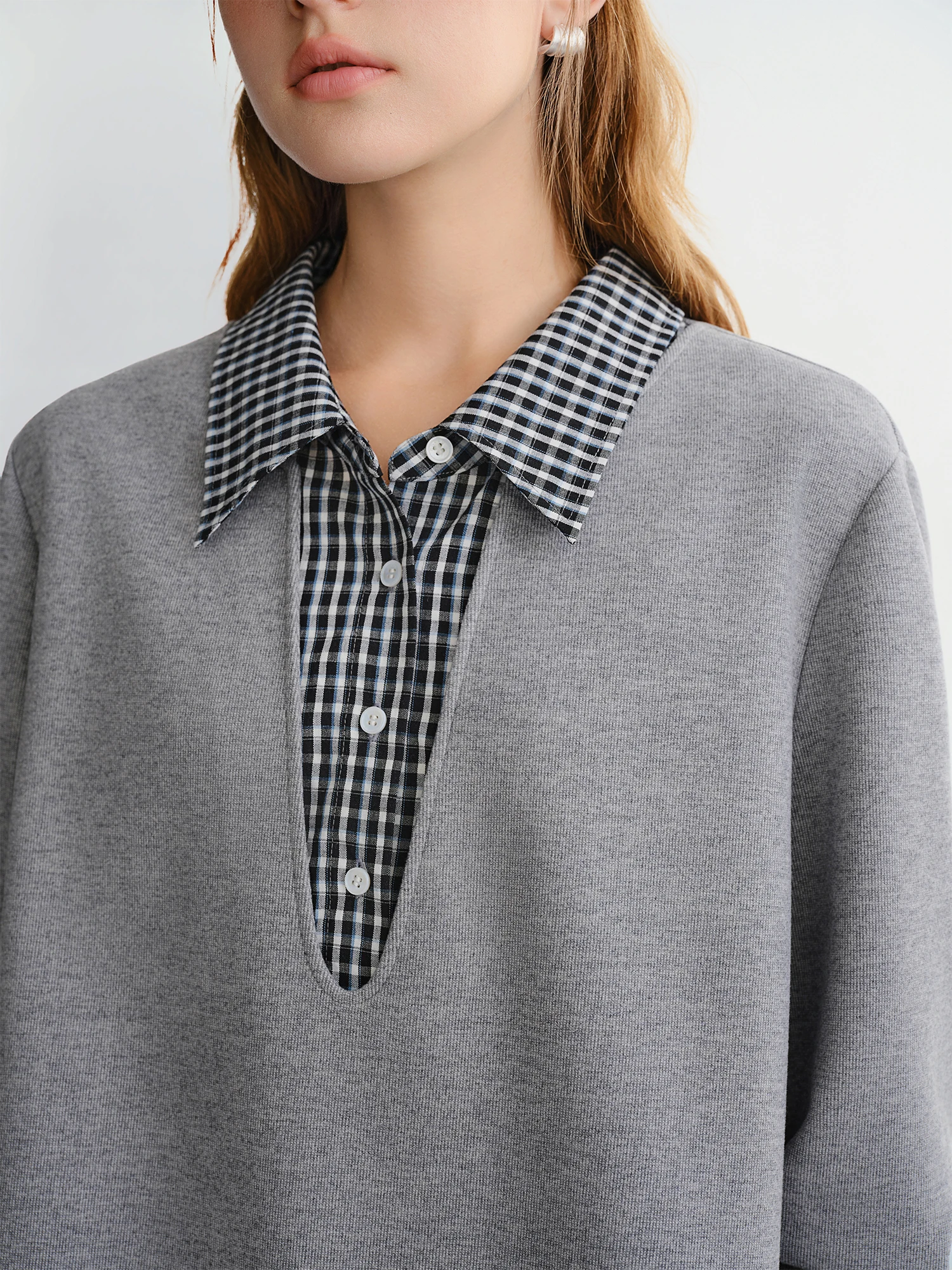 DUSHU وهمية قطعتين منقوشة قميص الربط البلوز جديد أعلى البلوز رمادي بسيط الترفيه الحد من العمر بناتي #2